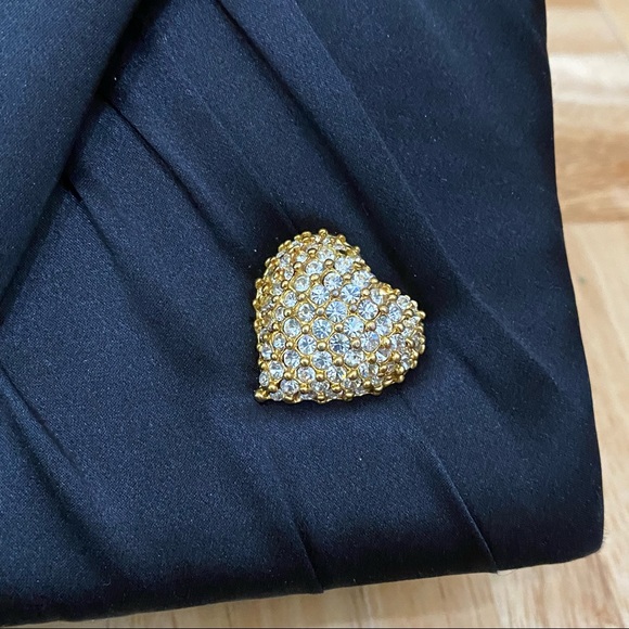 INGE CHRISTOPHER Black Silk Satin Evening Bag with Heart Bling Rhinestone - Picture 6 of 13